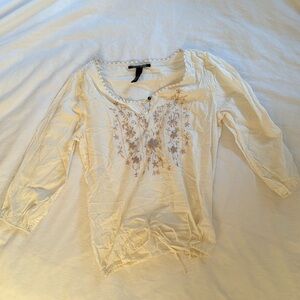 Lucky Brand Cinched Waist Embroidered Top